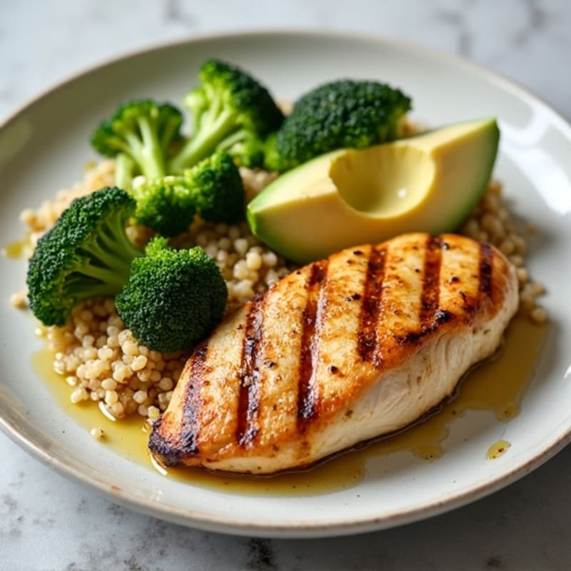 Grilled Chicken Breast with Quinoa and Roasted Broccoli