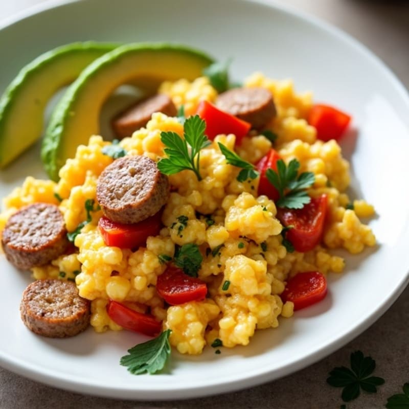 Egg White Scramble with Turkey Sausage and Roasted Peppers