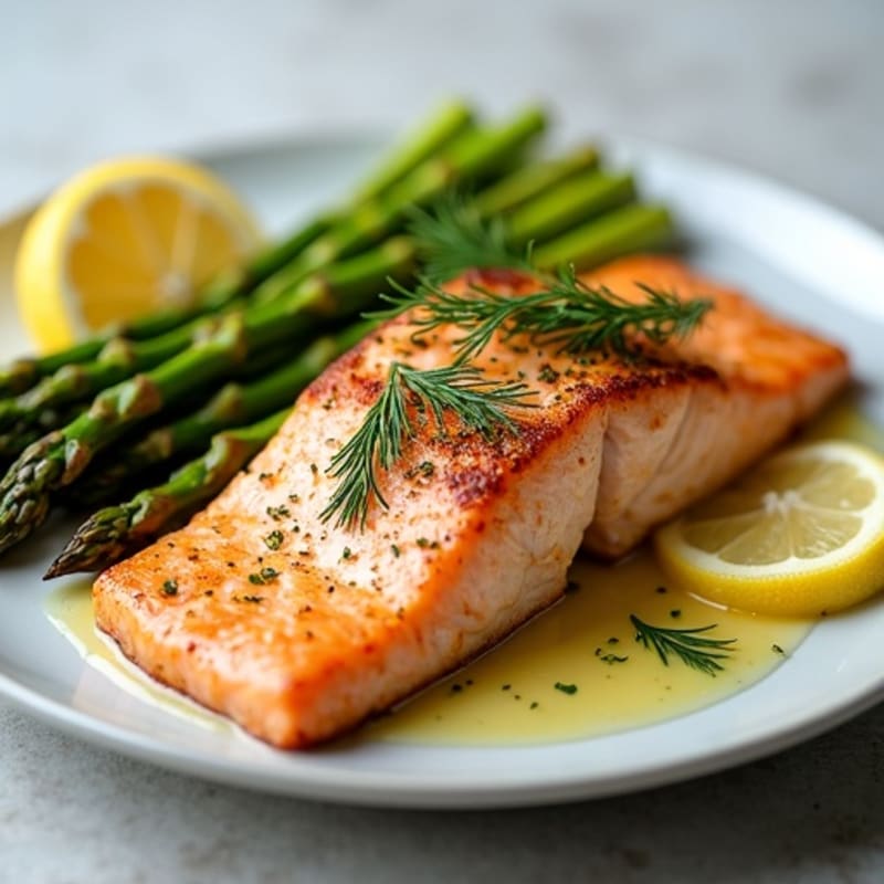 Crispy Pan-Seared Salmon with Lemon-Dill Roasted Asparagus