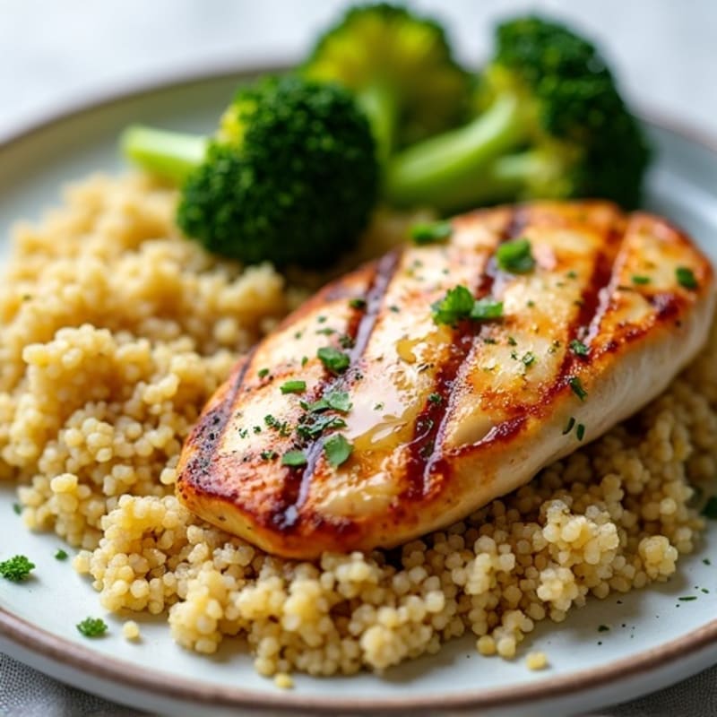 Grilled Chicken Breast with Quinoa and Roasted Broccoli
