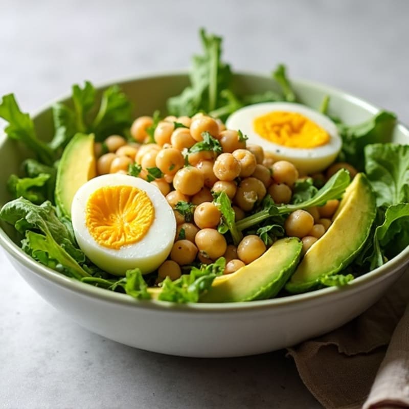Hard-Boiled Egg and Creamy Avocado Salad with Fresh Greens