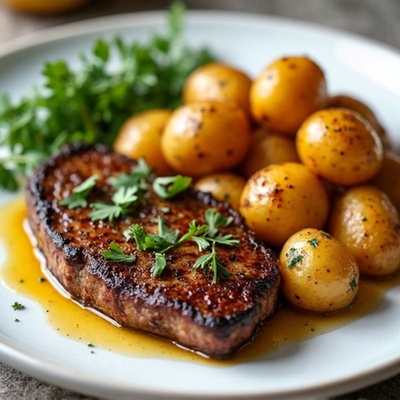 Herb-Garlic Butter Seared Steak with Roasted Baby Potatoes