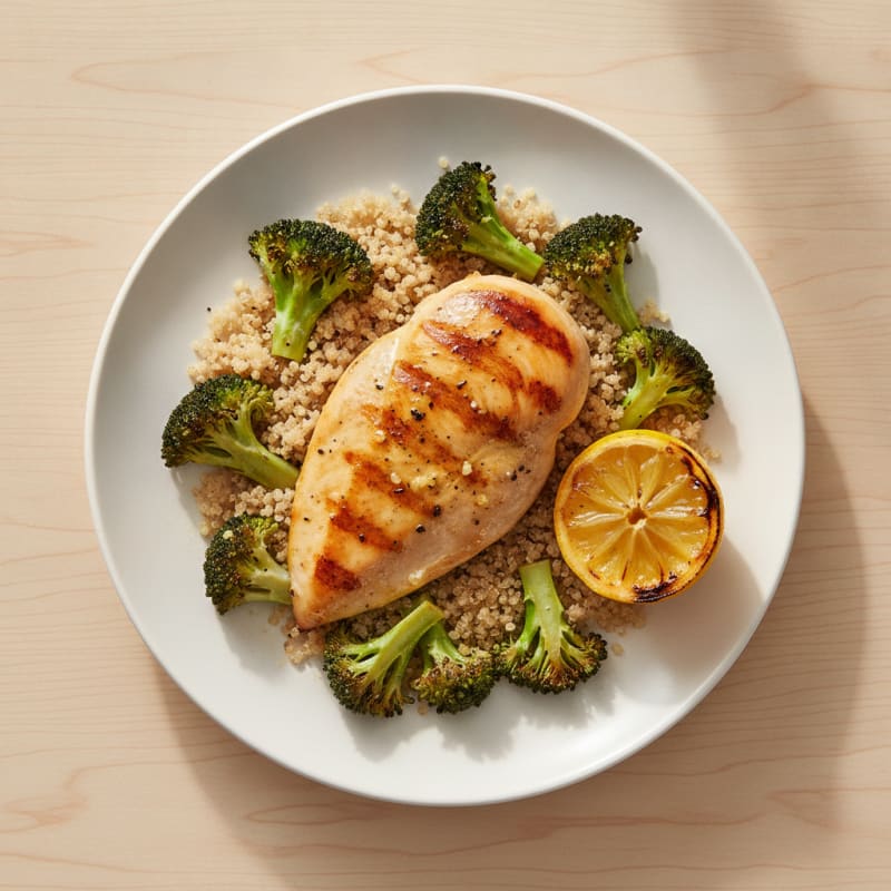 Grilled Chicken Breast with Quinoa and Roasted Broccoli