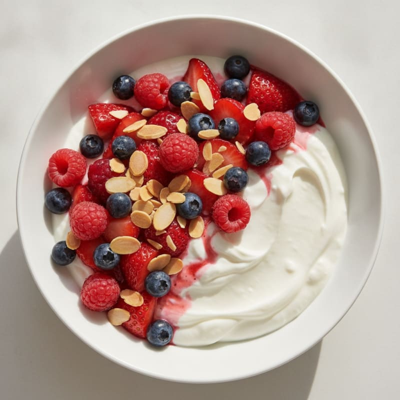 Greek Yogurt Protein Parfait with Mixed Berries and Almonds