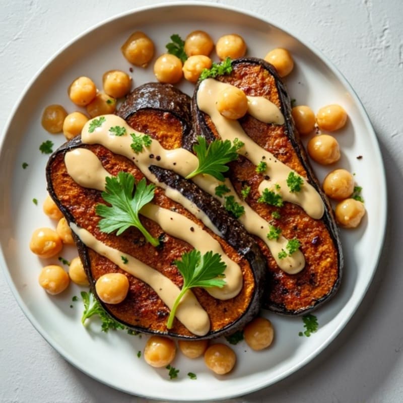 Herb-Roasted Eggplant with Garlic Tahini Drizzle