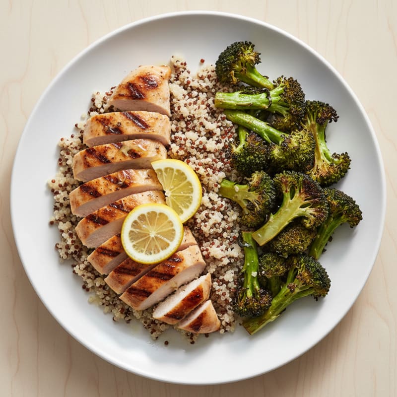 Grilled Chicken Breast with Quinoa and Roasted Broccoli