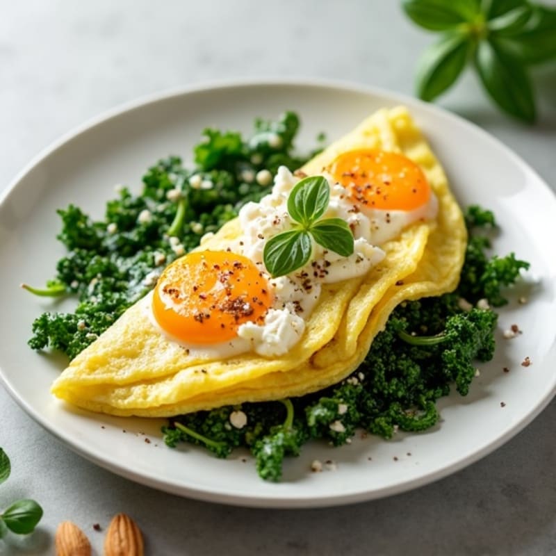 Fluffy Egg White Omelet with Fresh Herbs and Sautéed Greens