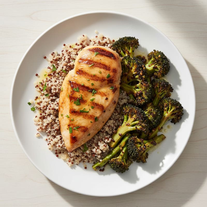 Grilled Chicken Breast with Quinoa and Roasted Broccoli