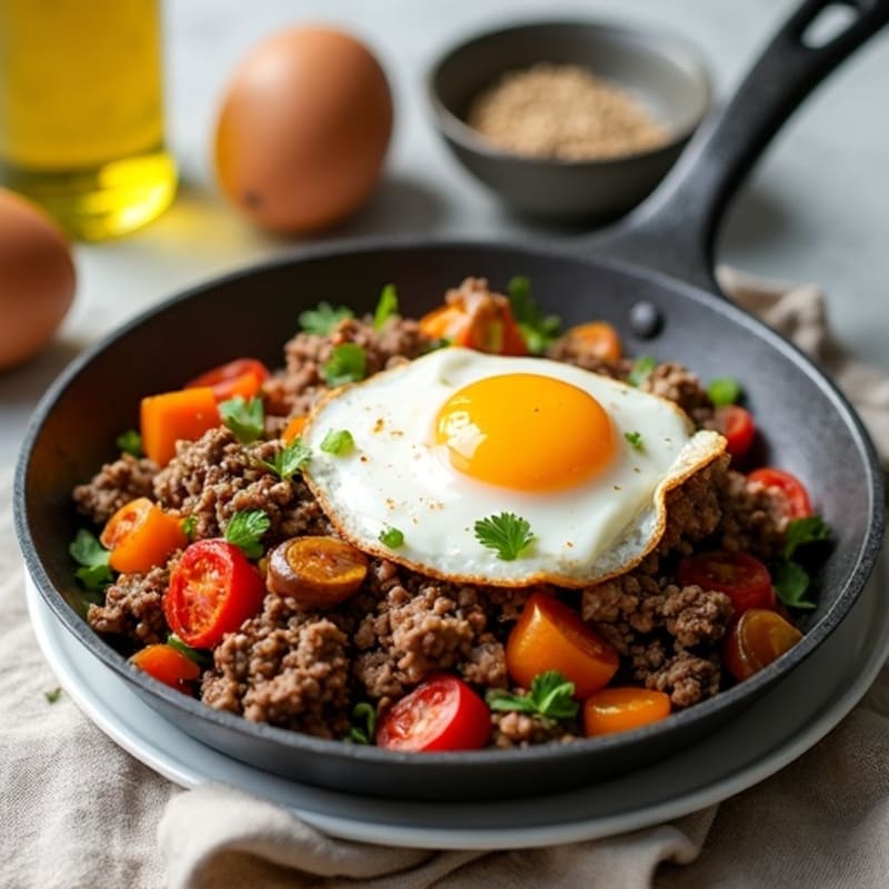 Lean Ground Beef and Roasted Vegetable Skillet
