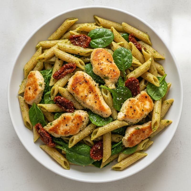 Pesto Chicken Pasta with Sun-Dried Tomatoes
