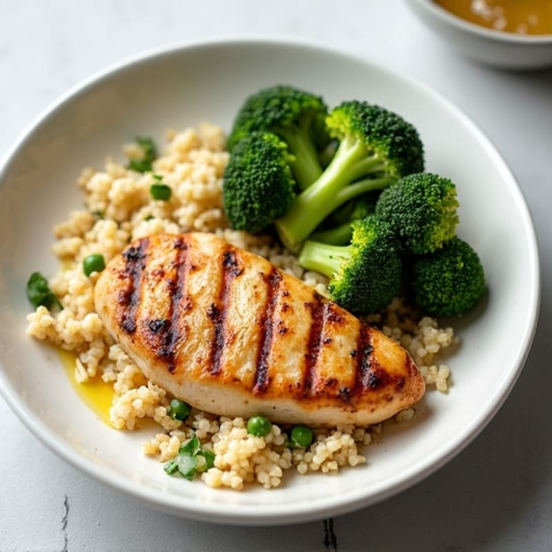 Grilled Chicken Breast with Roasted Broccoli and Quinoa