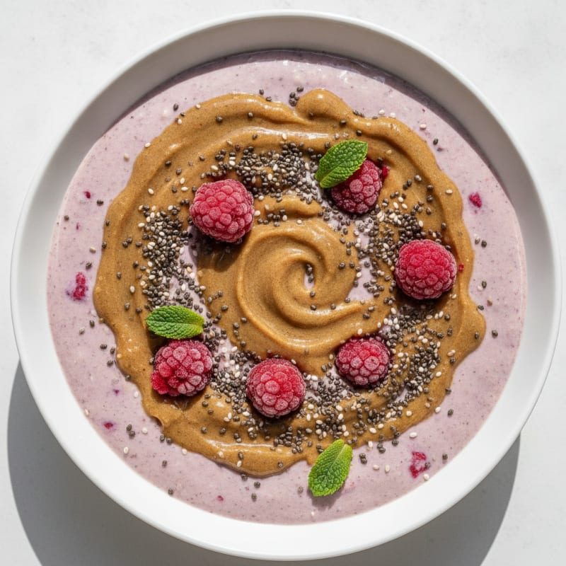 Silky Tofu Protein Smoothie Bowl with Chia and Almond Butter