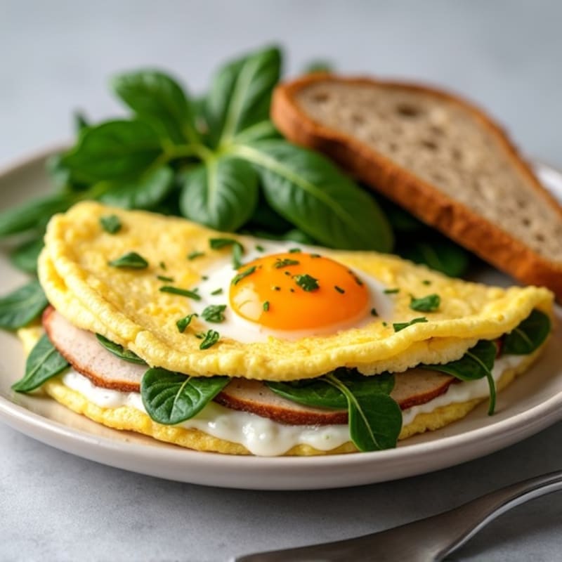 Egg White Omelette with Spinach and Grilled Turkey Breast