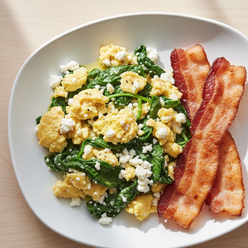Cottage Cheese Scramble with Spinach and Turkey Bacon
