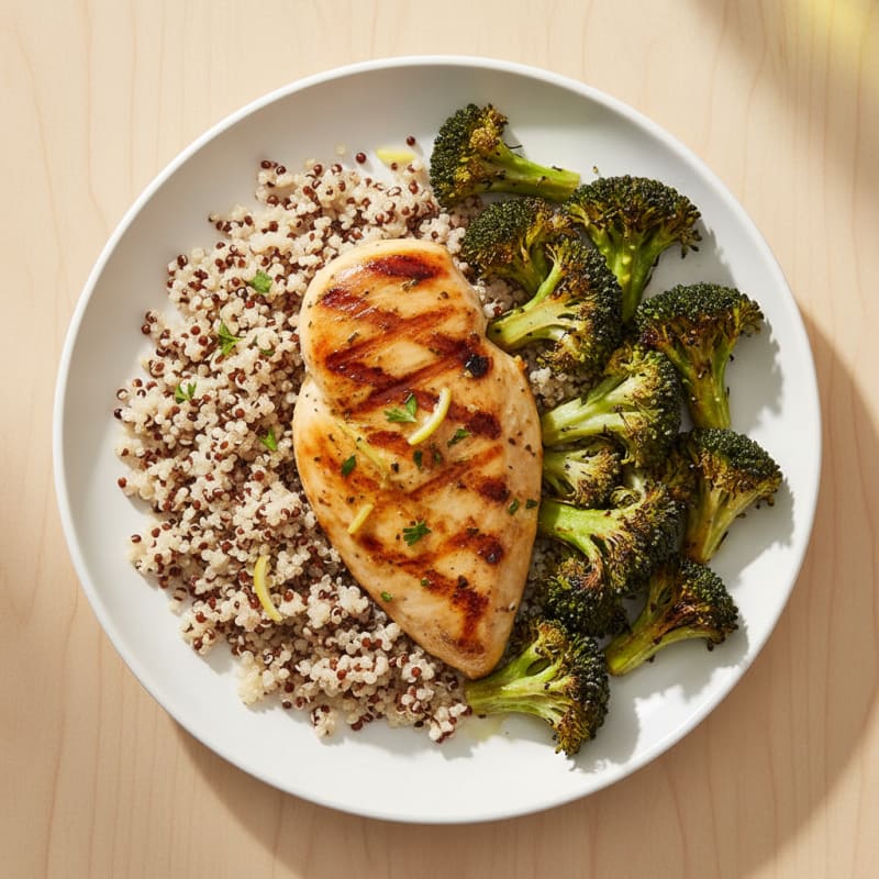 Grilled Chicken Breast with Quinoa and Roasted Broccoli