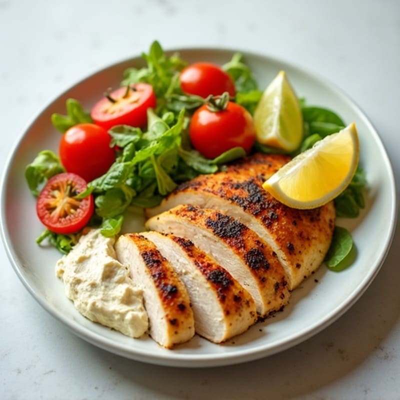Lemon-Herb Roasted Chicken with Creamy Hummus and Fresh Vegetables