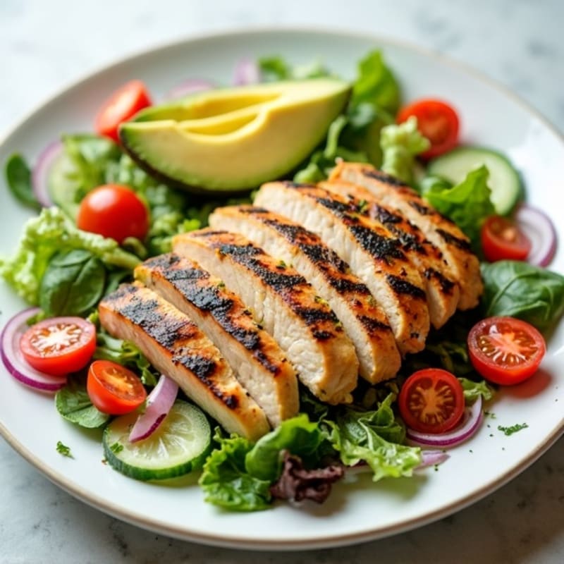 Grilled Chicken Summer Salad with Fresh Greens and Lemon Herb Vinaigrette