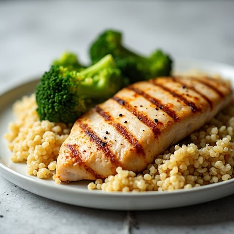 Grilled Chicken Breast with Quinoa and Roasted Broccoli