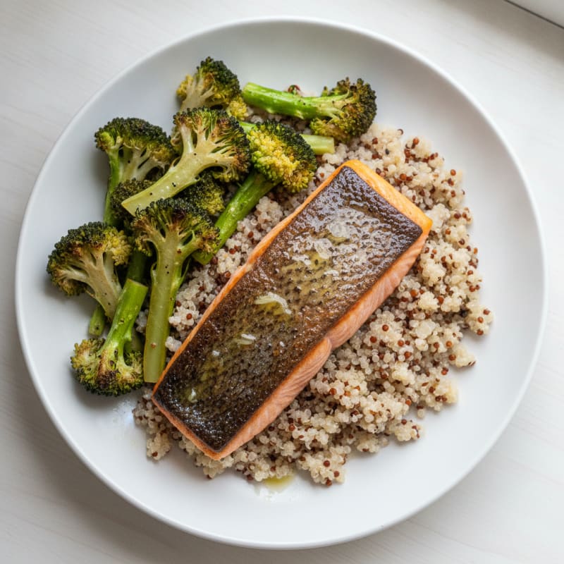 Seared Salmon with Roasted Broccoli and Quinoa