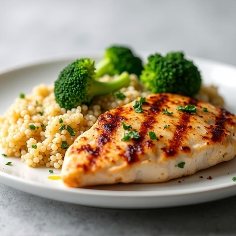 Grilled Chicken Breast with Roasted Broccoli and Quinoa
