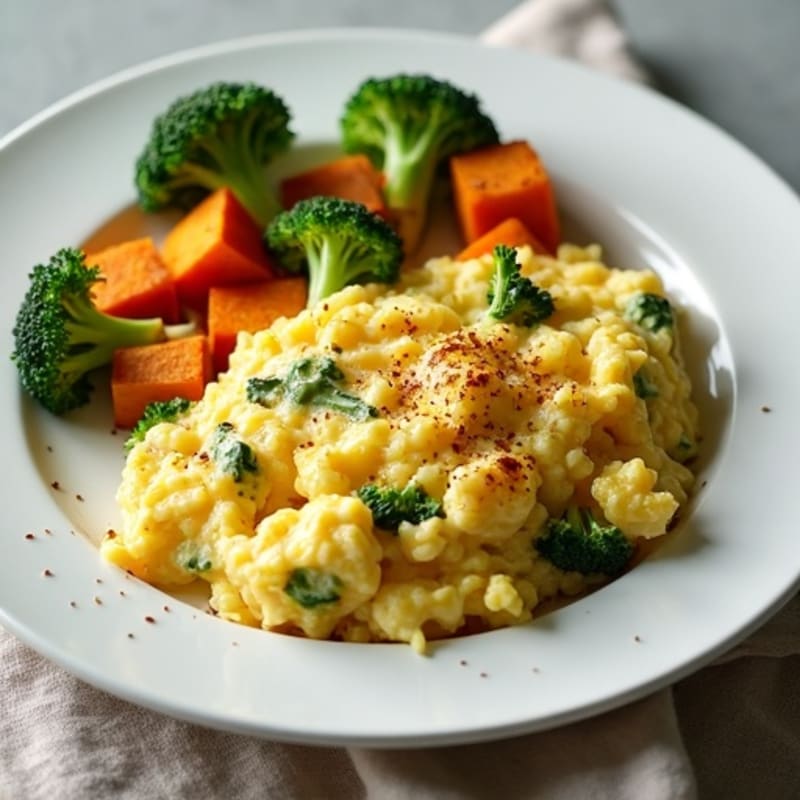 Egg White Scramble with Roasted Broccoli and Sweet Potato