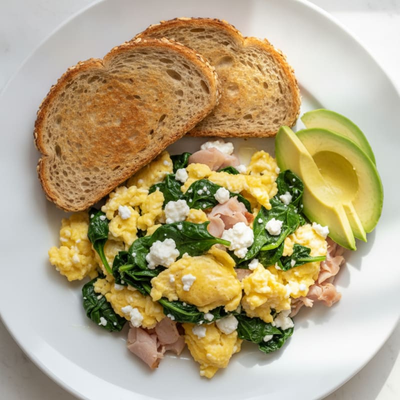 Cottage Cheese Scramble with Spinach and Smoked Turkey