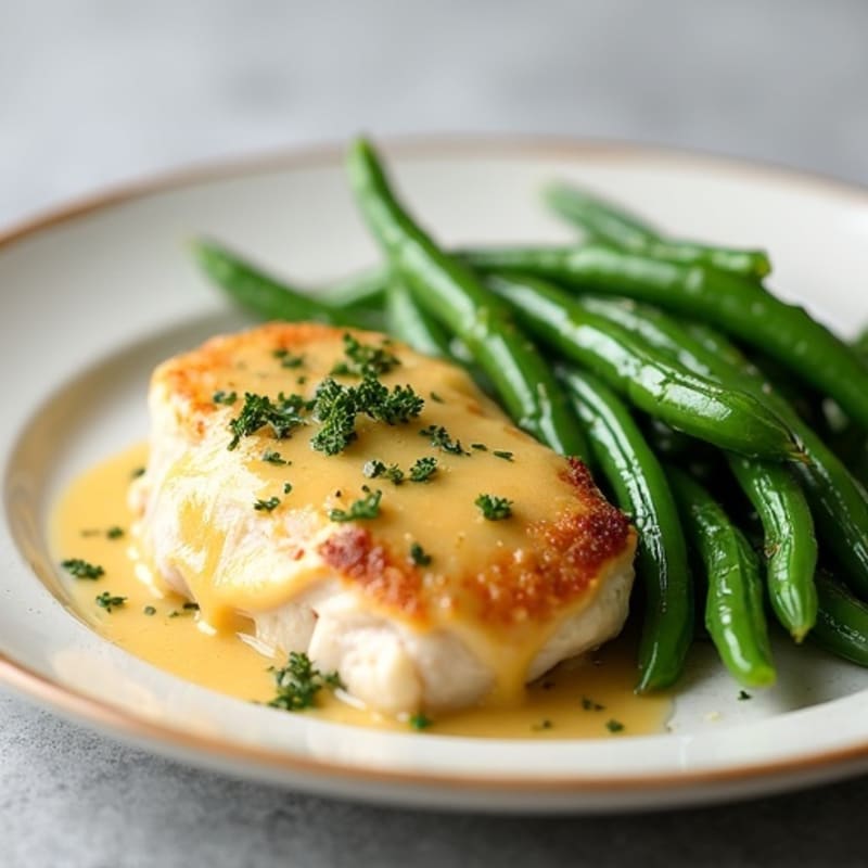 Creamy Garlic Butter Chicken with Roasted Green Beans
