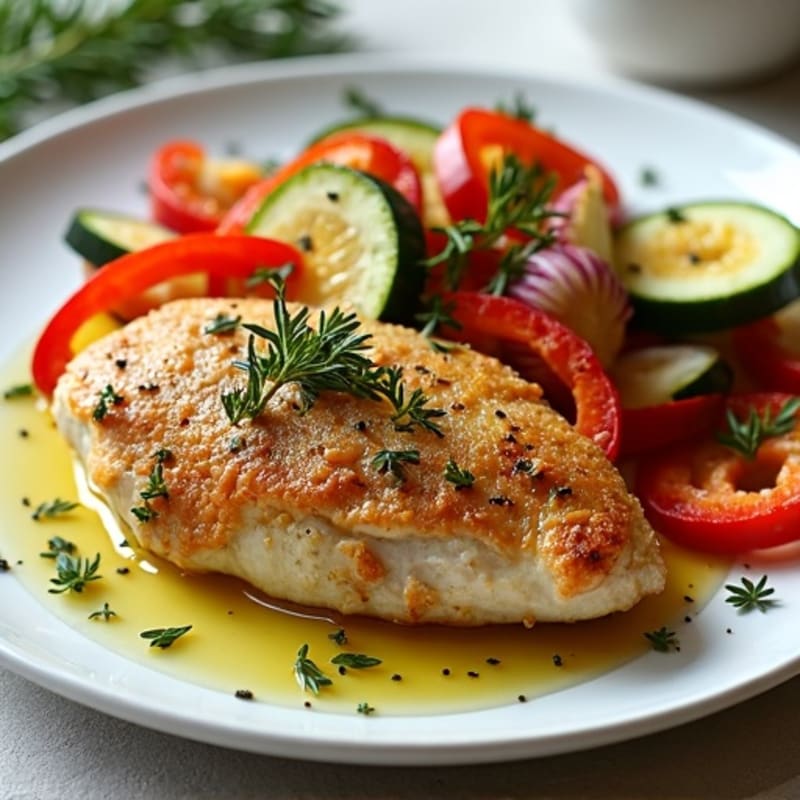 Herb-Crusted Pan Seared Chicken with Roasted Vegetables