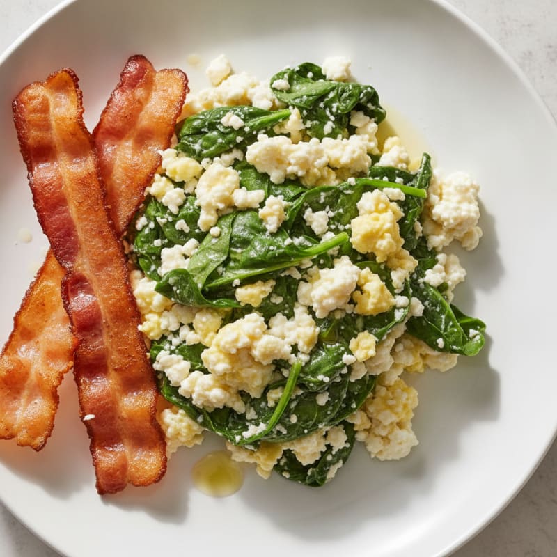 Cottage Cheese Scramble with Spinach and Turkey Bacon