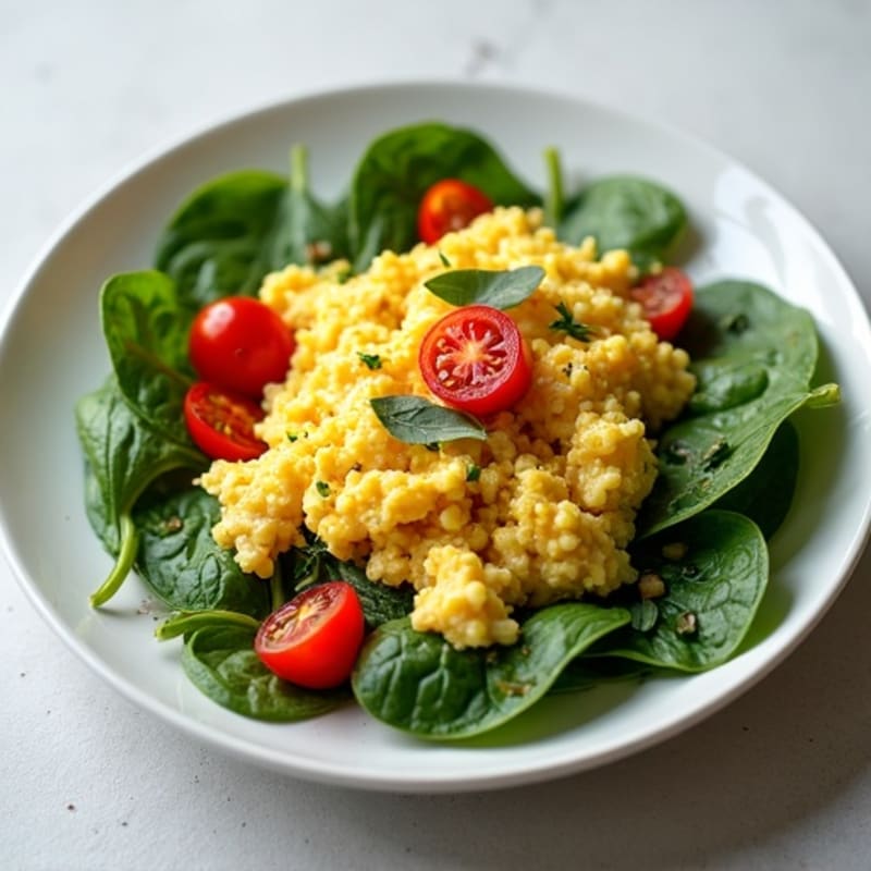 Egg White Spinach Scramble with Cherry Tomatoes