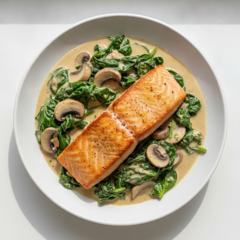 Pan-Seared Salmon with Creamy Spinach Mushrooms
