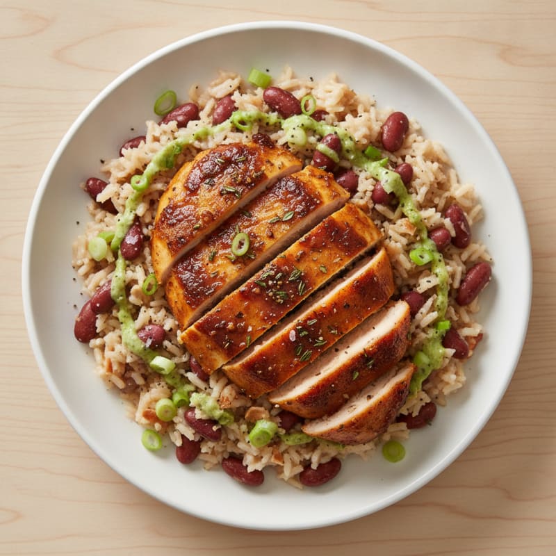 Jerk Chicken with Coconut Rice and Peas