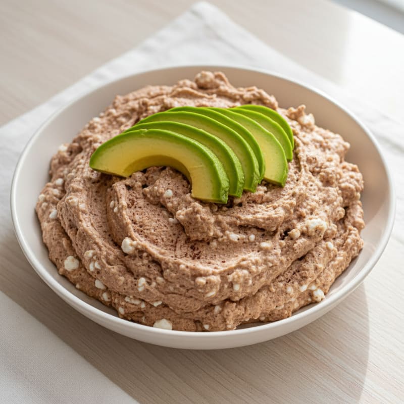 Cottage Cheese Protein Mousse with Sliced Avocado