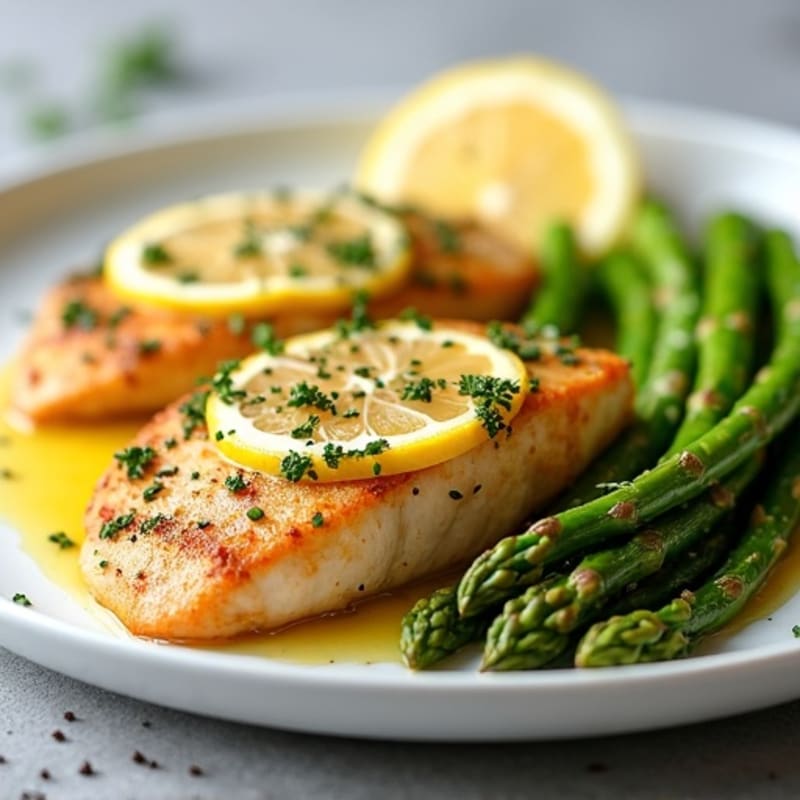 Lemon Garlic Pan-Seared Chicken with Roasted Asparagus