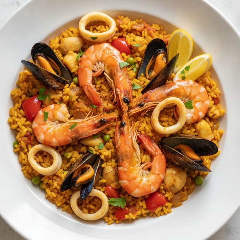 Spanish Seafood Paella with Saffron Rice