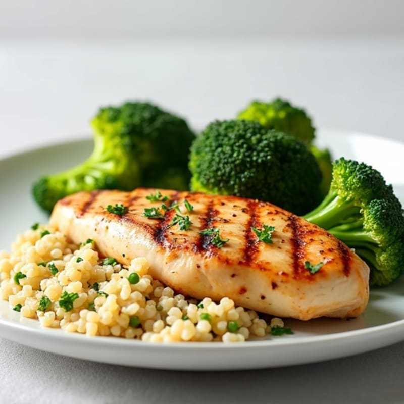 Grilled Chicken Breast with Quinoa and Steamed Broccoli