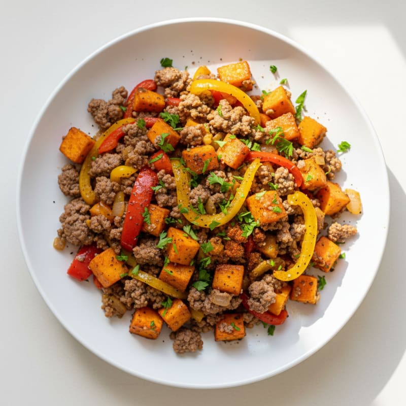 Smoky Ground Beef and Sweet Potato Hash