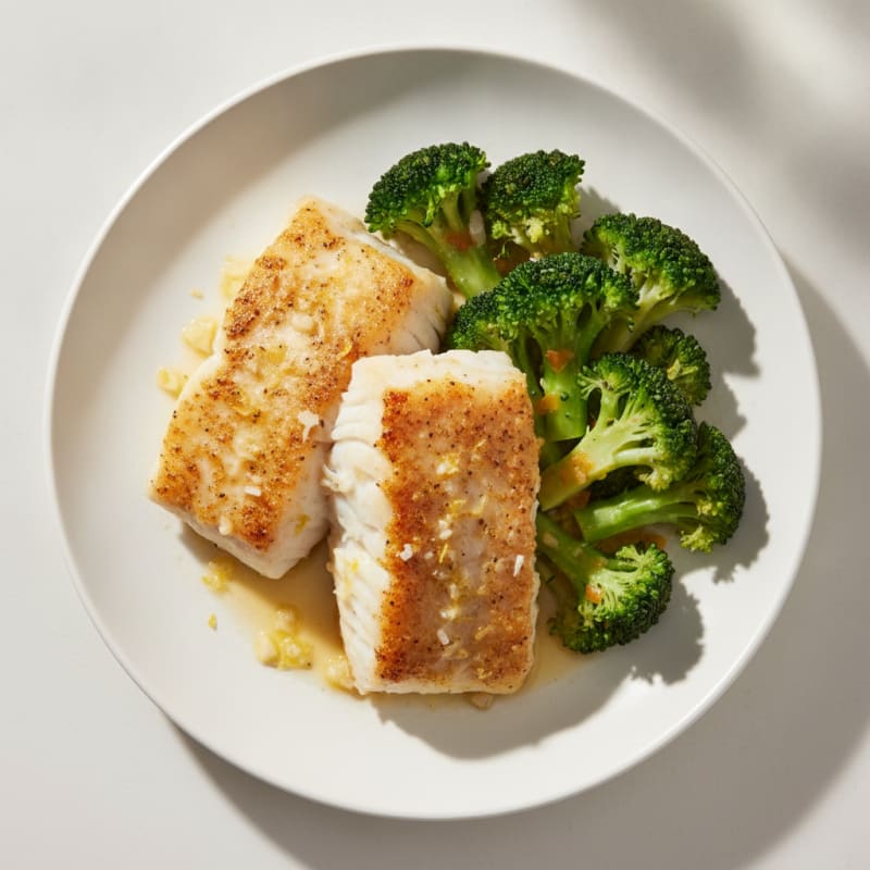 Lemon Garlic Baked Cod with Steamed Broccoli