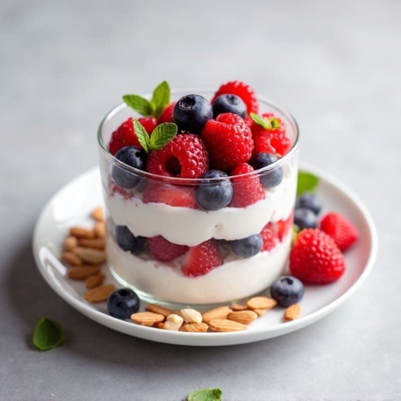 Greek Yogurt Protein Parfait with Mixed Berries and Almonds