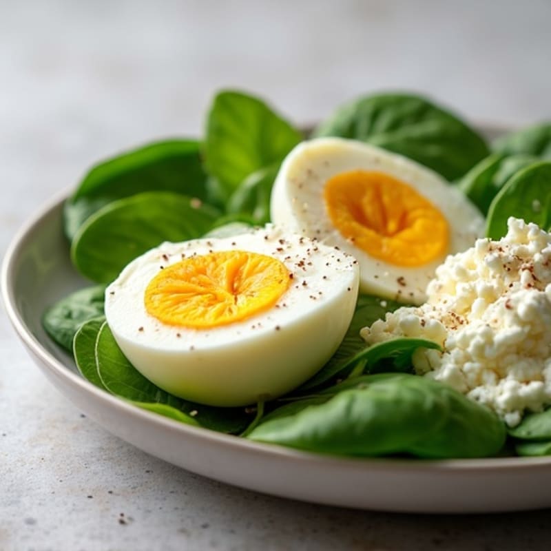 Hard-Boiled Egg and Creamy Avocado Breakfast Plate with Fresh Spinach