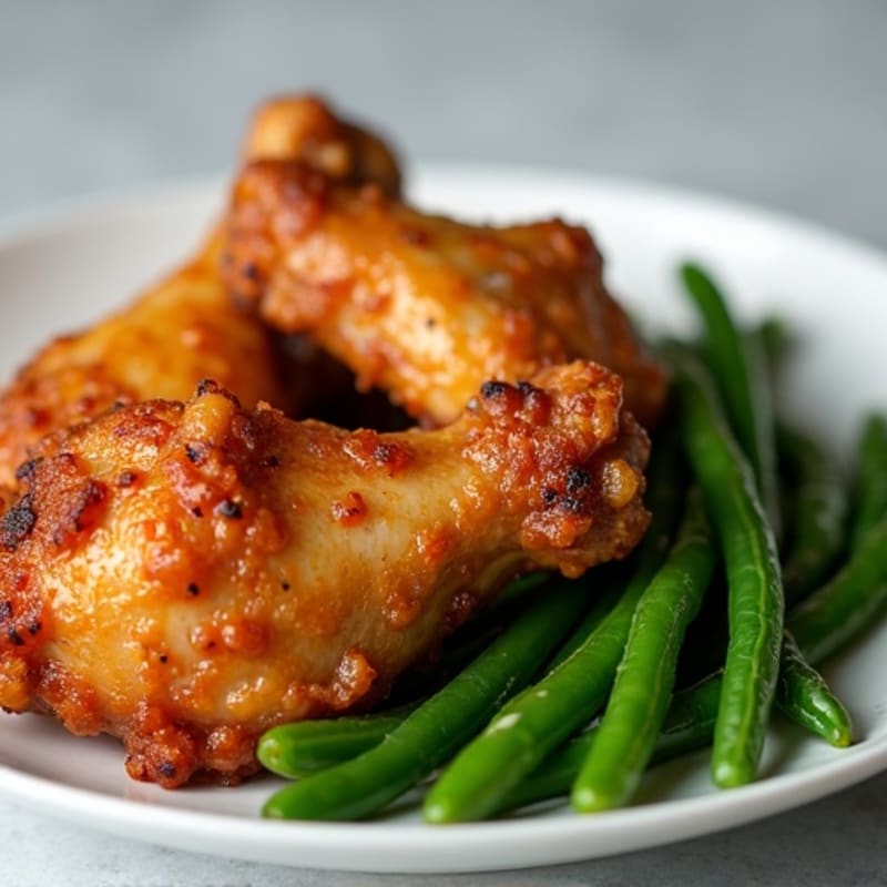 Crispy Baked Honey Garlic Chicken Wings with Roasted Green Beans