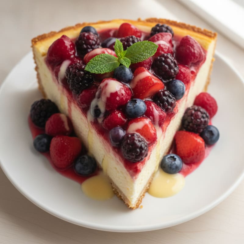 Greek Yogurt Protein Cheesecake with Mixed Berries