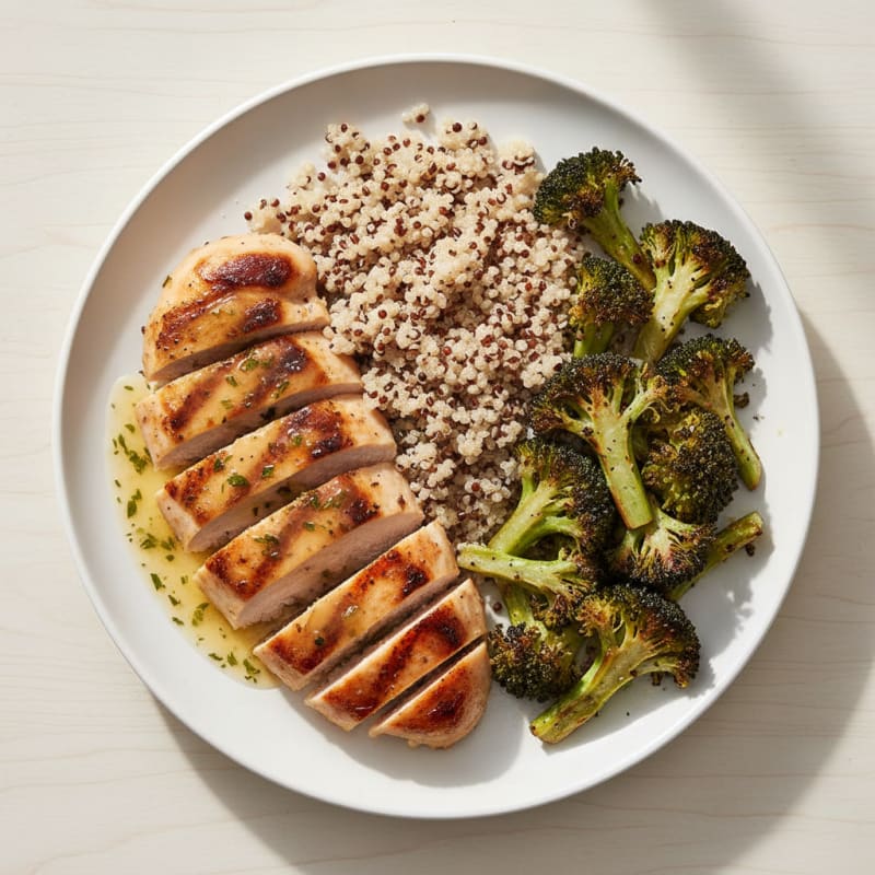 Grilled Chicken Breast with Quinoa and Roasted Broccoli