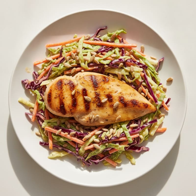 Grilled Chicken Breast with Crunchy Cabbage Slaw