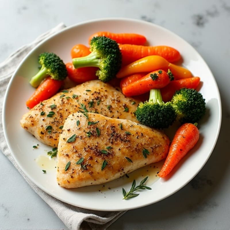 Herb-Crusted Sheet Pan Chicken with Roasted Rainbow Vegetables