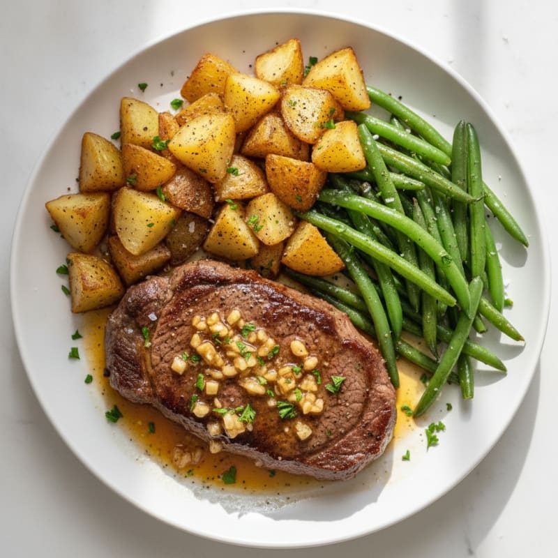 Garlic Butter Steak with Roasted Green Beans