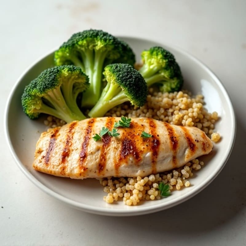 Grilled Chicken Breast with Quinoa and Roasted Broccoli