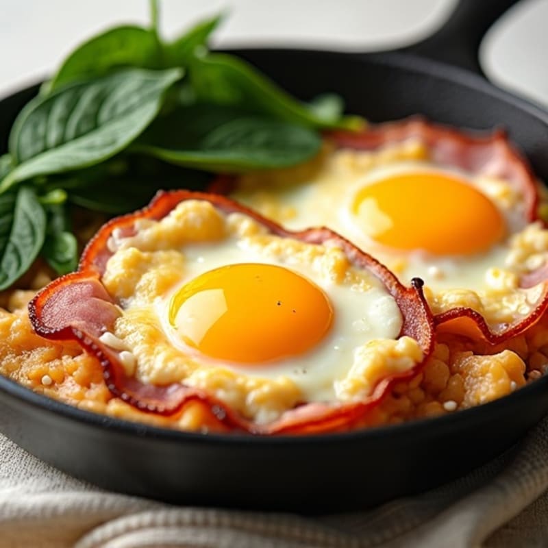 Cheesy Ham and Swiss Skillet with Sautéed Greens