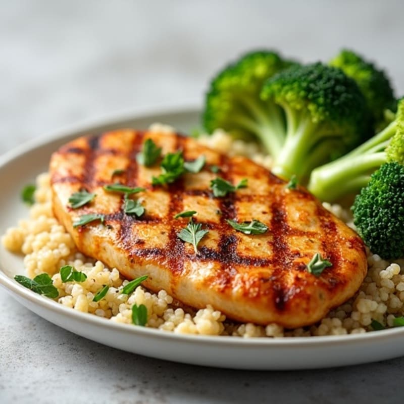 Grilled Chicken Breast with Quinoa and Steamed Broccoli