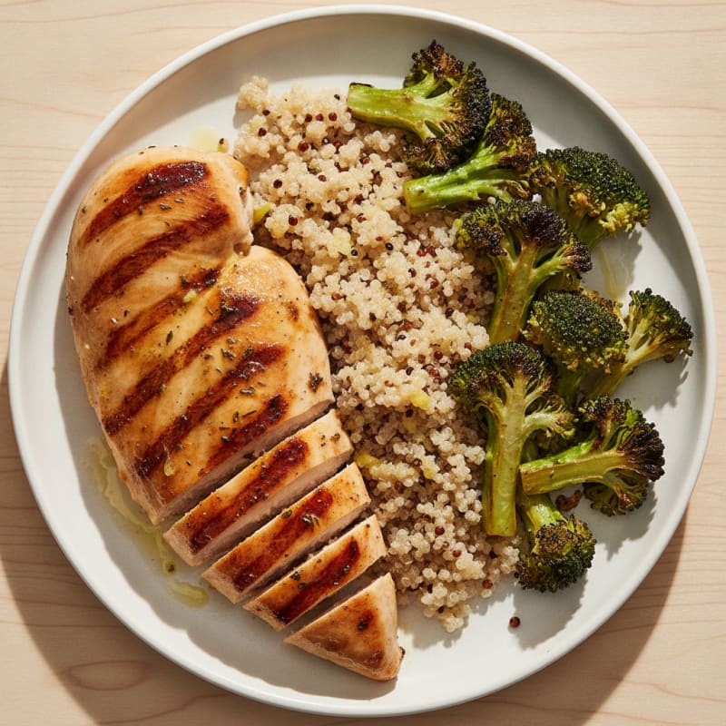 Grilled Chicken Breast with Roasted Broccoli and Quinoa